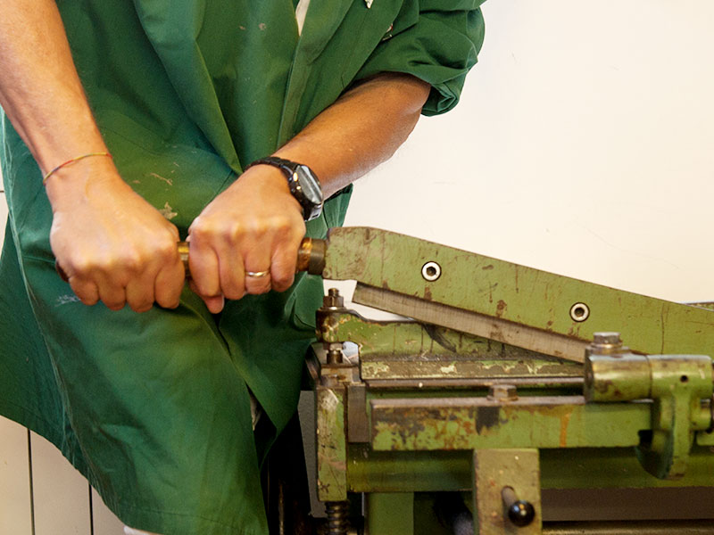 Handcrafted bespoke leather wallet in progress at PK1 Milano