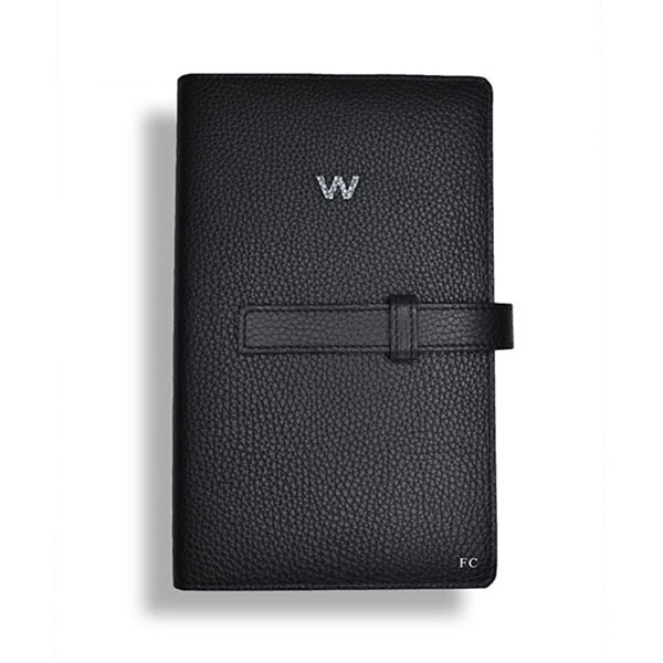 Sophisticated black leather notebook cover by PK1 Milano for corporate gifting
